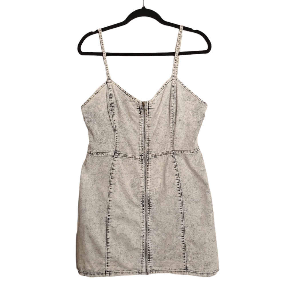 DENIM CO Blue Acid Wash Print Zipper Front Sleeveless Denim Mini Dress 8 Medium